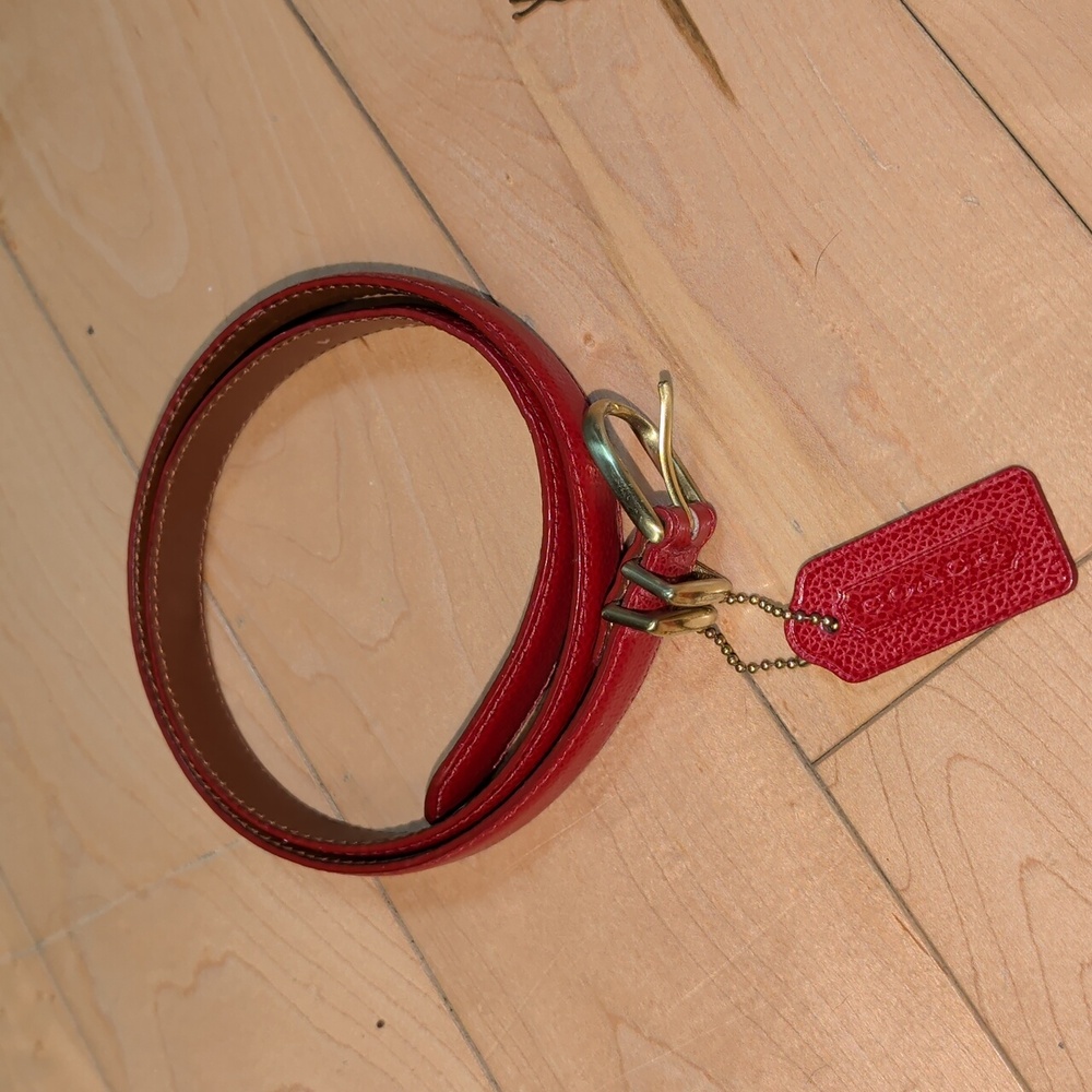 Coach Madison Scarlet Red Leather Belt with Gold Buckle